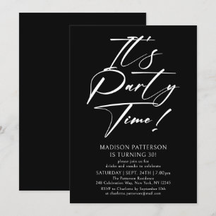It's Party Time 30th Birthday Party Simple Elegant Invitation