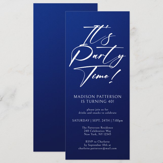 It's Party Time 40th Birthday Party Simple Elegant Invitation (Front/Back)
