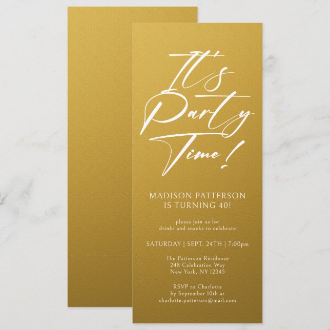 It's Party Time 40th Birthday Party Simple Elegant Invitation (Front/Back)