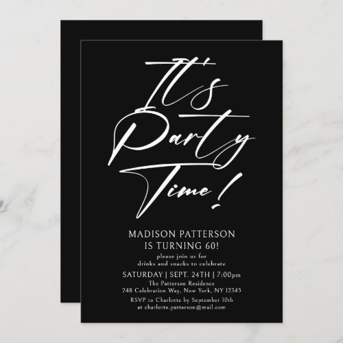 Its Party Time 60th Birthday Party Simple Elegant Invitation