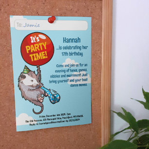 It's PARTY TIME Add Your Details Opossum Balloon Invitation
