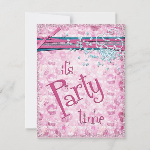 It's Party Time Fancy Pink Cupcake Invitations