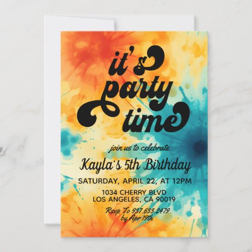 Its Party Time Groovy Tie Dye Birthday Invitation