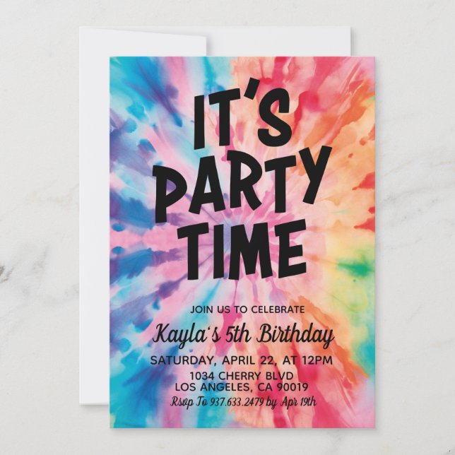 It's Party Time Groovy Tie Dye Birthday Invitation (Front)