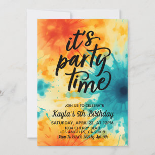 It's Party Time Groovy Tie Dye Birthday Invitation