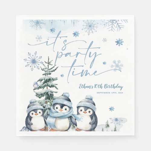 Its party time Penguin winter birthday  Napkins