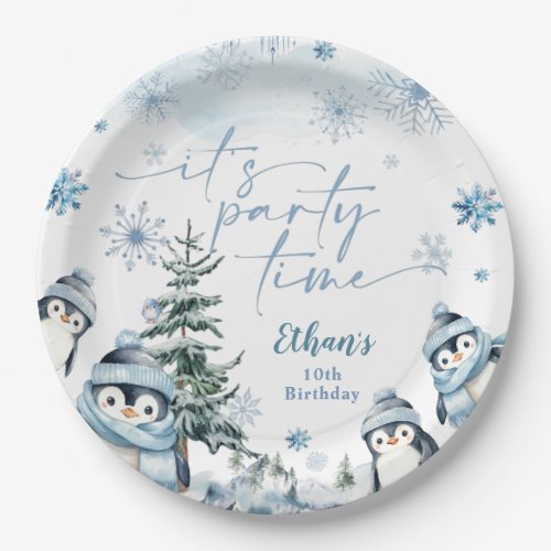 Its party time Penguin winter birthday  Paper Plates