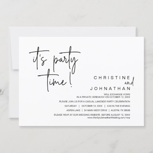 Its Party time Wedding Elopement Dinner Party Invitation