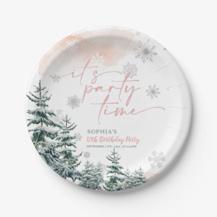 It's Party Time Winter Birthday Paper Plates