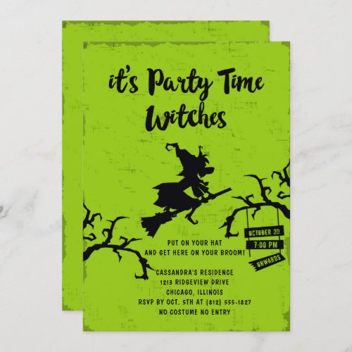 Its Party Time Witches Halloween Party Invite