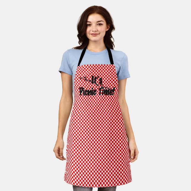 It's Picnic Time! Red Checkered Apron (Worn)