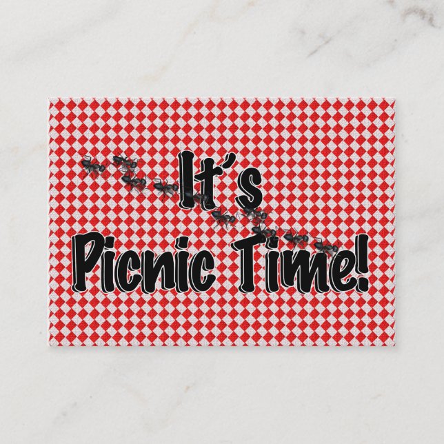 It's Picnic Time! Red Checkered Table Cloth w/Ants Business Card (Front)