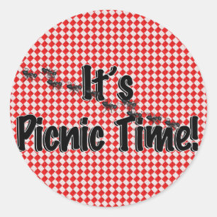 It's Picnic Time! Red Checkered Table Cloth w/Ants Classic Round Sticker