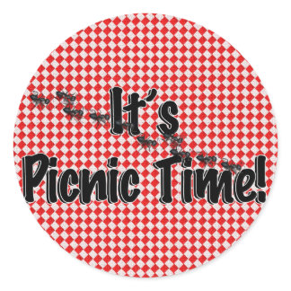 It's Picnic Time! Red Checkered Table Cloth w/Ants Classic Round Sticker