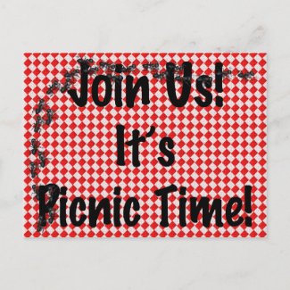 It's Picnic Time! Red Checkered Table Cloth w/Ants Invitation Postcard
