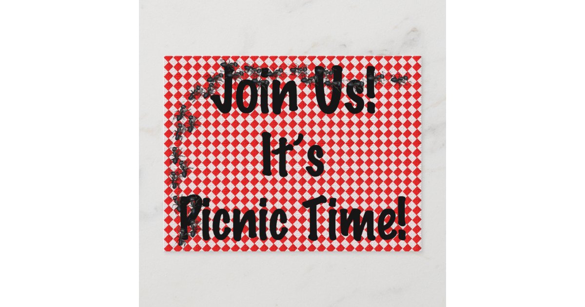 It S Picnic Time Red Checkered Table Cloth W Ants Invitation Postcard