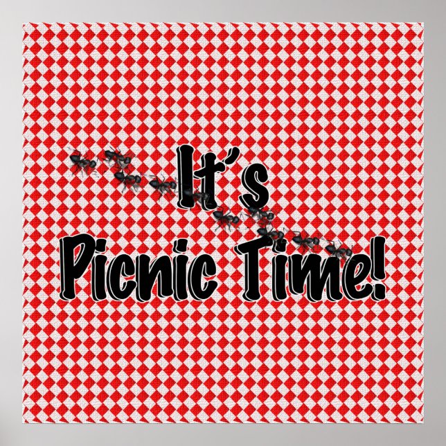 It's Picnic Time! Red Checkered Table Cloth w/Ants Poster (Front)