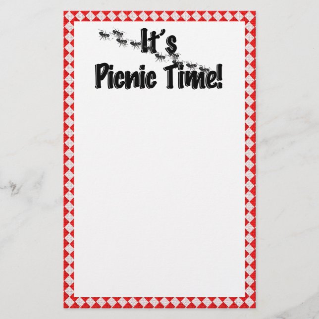 It's Picnic Time! Red Checkered Table Cloth w/Ants Stationery (Front)
