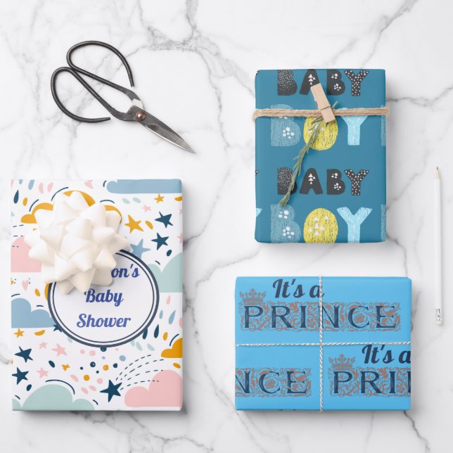 It's Prince Baby Boy Baby Shower Wrapping Paper Sheets (Front)