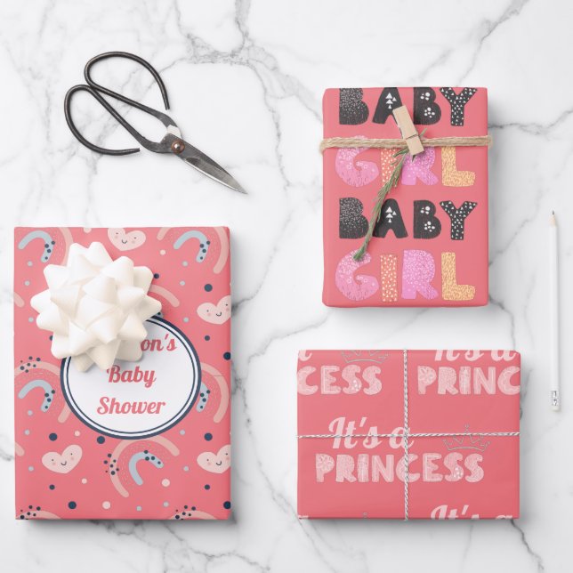 It's Princess Baby Girl Baby Shower Wrapping Paper Sheets (Front)