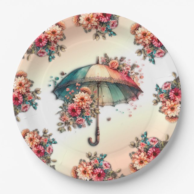 It's Raining A Beautiful Floral Wedding Paper Plates (Front)