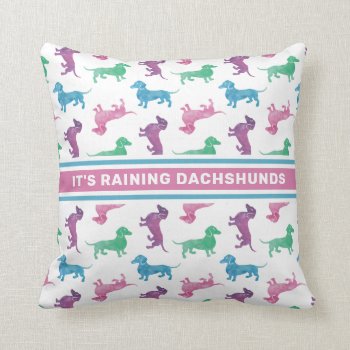 It's Raining Dachshunds Cute Pastel Doxies Throw Pillow by DoodleDeDoo at Zazzle