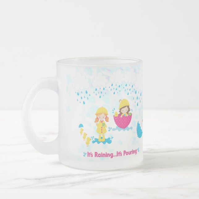 It's Raining It's Pouring Rainy Day Frosted Glass Coffee Mug (Left)