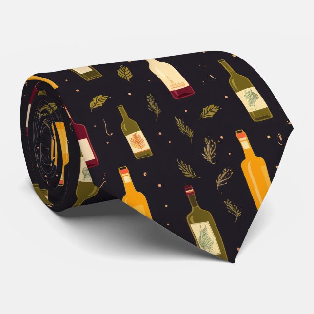 It's Raining Wine Bottles Neck Tie (Rolled)
