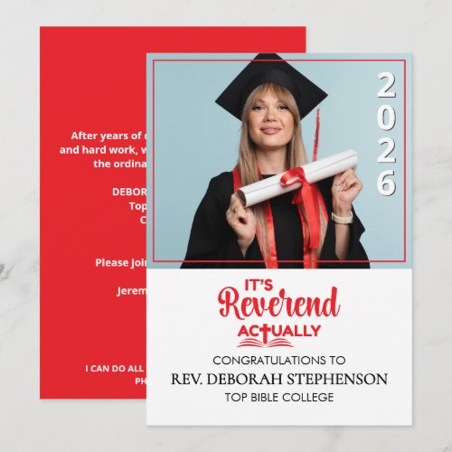 IT'S REVEREND ACTUALLY Ordination Graduation Announcement