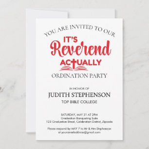 IT'S REVEREND ACTUALLY Ordination Graduation Party Invitation