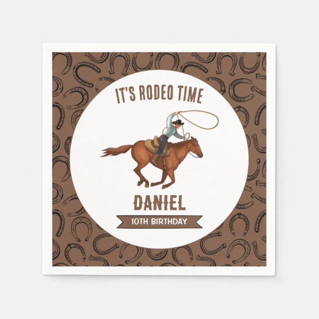 It's Rodeo Time Cowboy Birthday Napkins (Front)