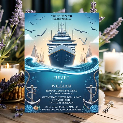 Its Rope Knot Boat Ship Navy Blue Nautical Wedding Invitation