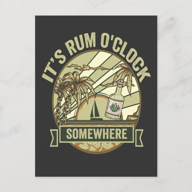 It's Rum O'clock Somewhere Funny Vintage Vacation Postcard (Front)
