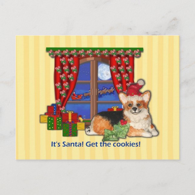 It's Santa! Get the Cookies! Corgi Christmas Card (Front)