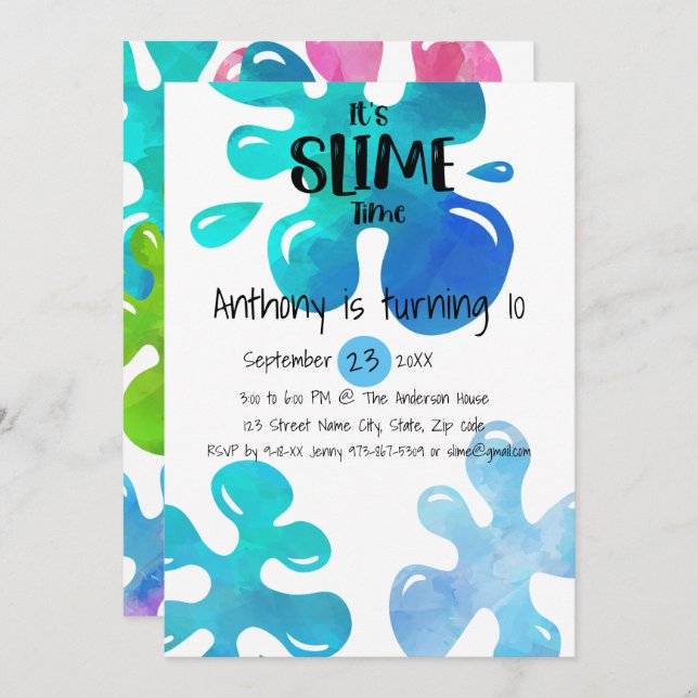 It's Slime Time Birthday Party Invitation (Front/Back)