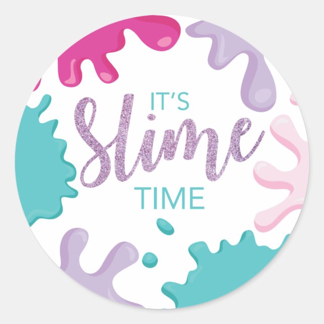 It's Slime Time Birthday Pink Slime Stickers (Front)