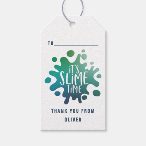 Its slime time blue green rainbow party thank you gift tags