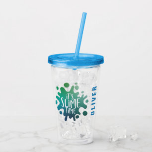 It's slime time blue + green rainbow slime party acrylic tumbler