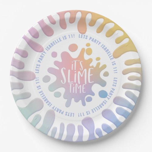 Its slime time rainbow slime party paper plates