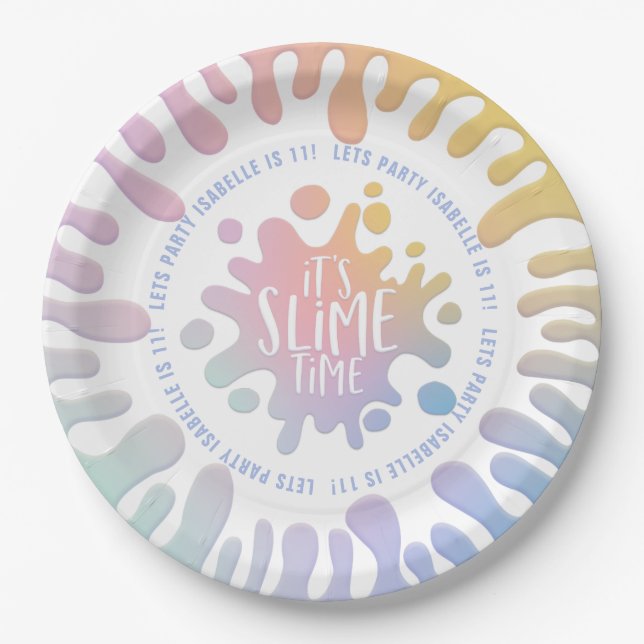 It's slime time rainbow slime party paper plates (Front)