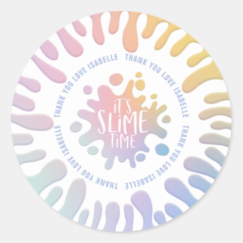 Its slime time rainbow splat birthday party classic round sticker