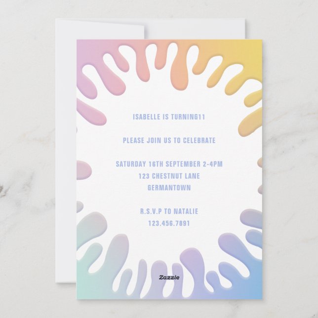 Its slime time rainbow splat birthday party holiday card (Back)