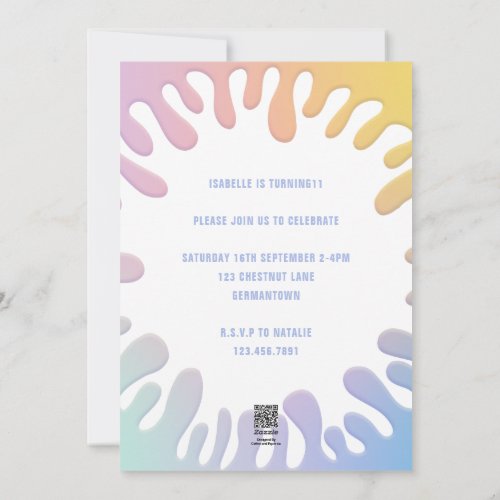 Its slime time rainbow splat birthday party holiday card