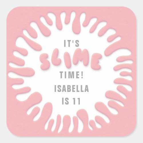 Its slime time rose pink birthday party stickers