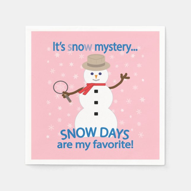 It's sNOw Mystery Detective Snowman Pink Napkins (Front)