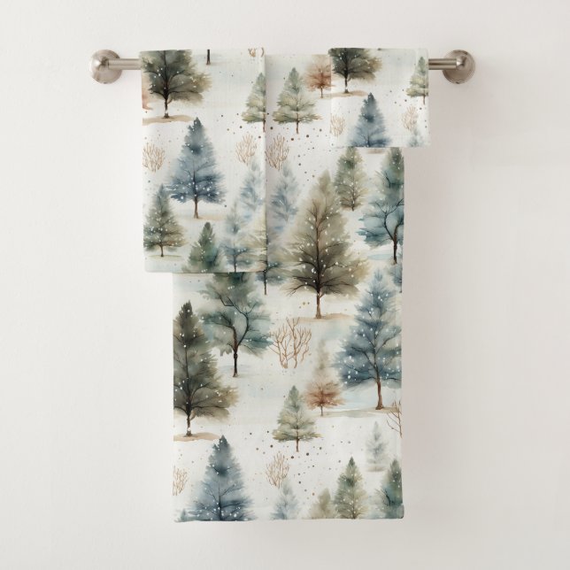 It's snowing on fir trees - bath towel set (Insitu)