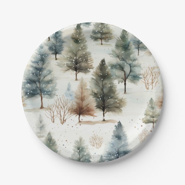 It's snowing on fir trees - paper plates (Front)