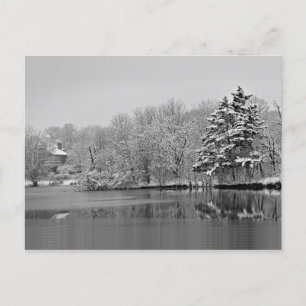 It's Snowing Over the Lake, Monochrome Panoramic Postcard
