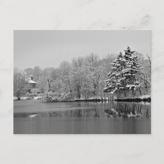 It's Snowing Over the Lake, Monochrome Panoramic Postcard (Front)