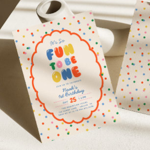It's So Fun To Be Colorful Polkadot 1st Birthday Invitation